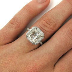 GIA Certified 2.53 Carat Princess Cut Diamond Pave Frame Halo Platinum Ring