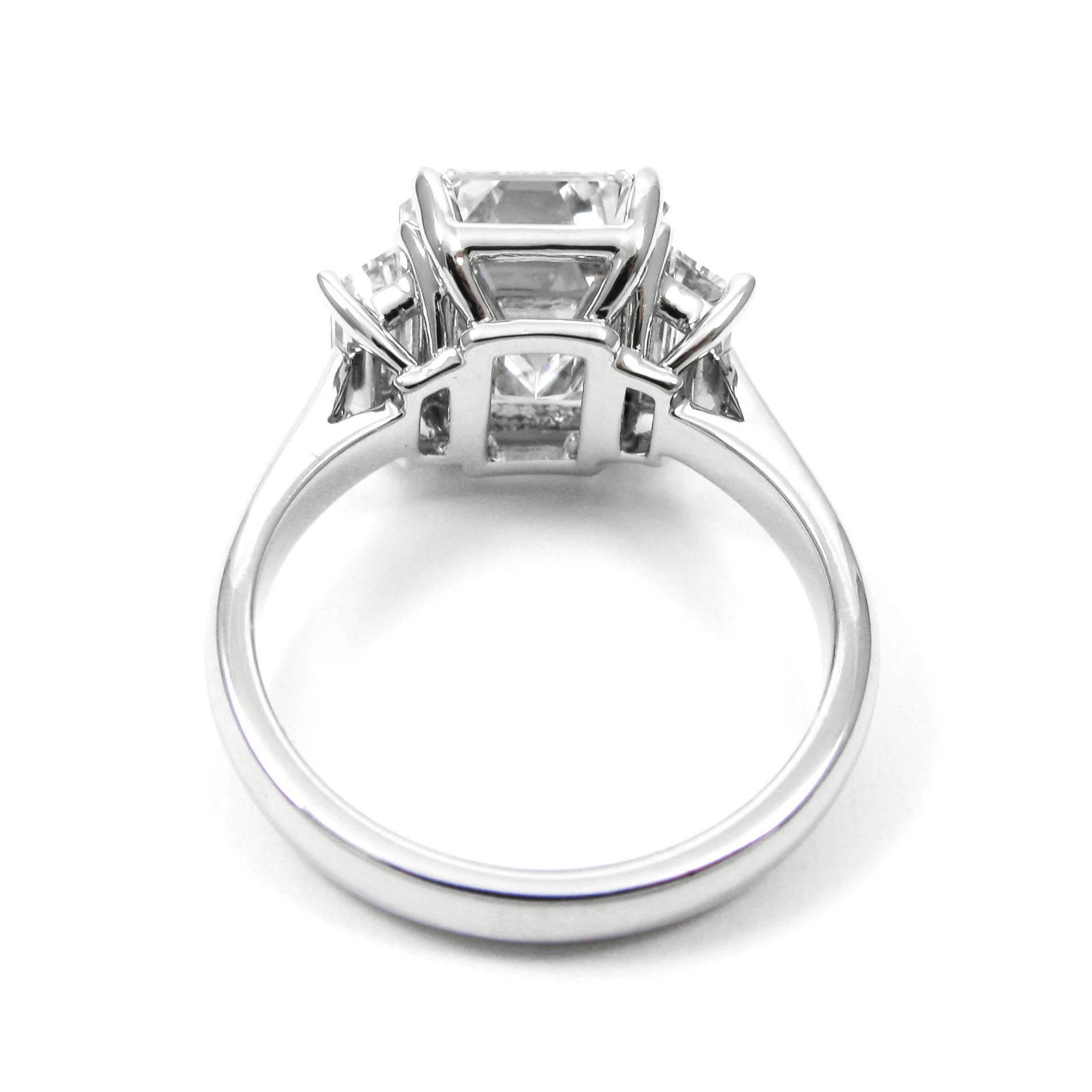 GIA Certified 4.14 Carat Emerald Cut Diamond G VS1 Platinum Ring 1