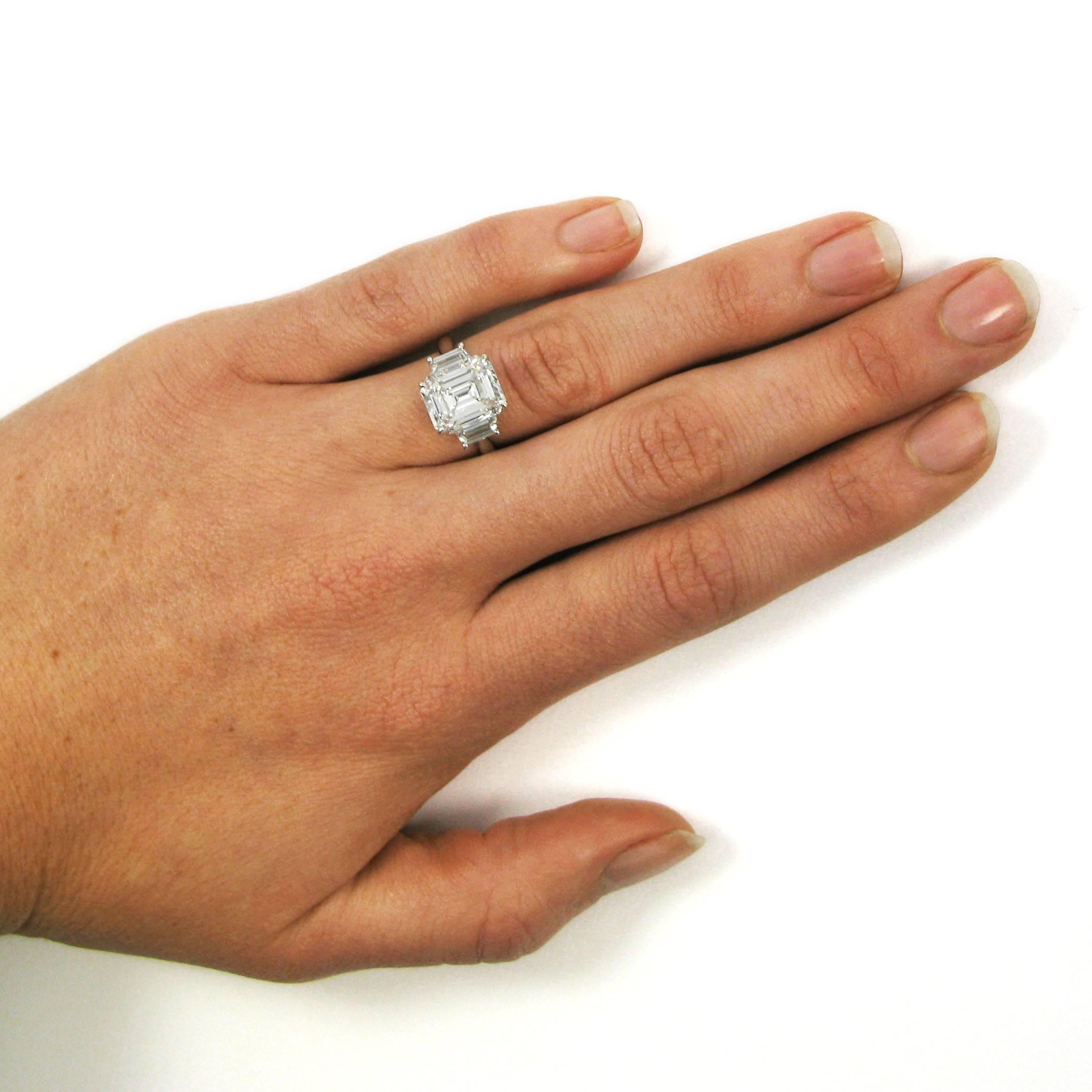 GIA Certified 4.14 Carat Emerald Cut Diamond G VS1 Platinum Ring 2