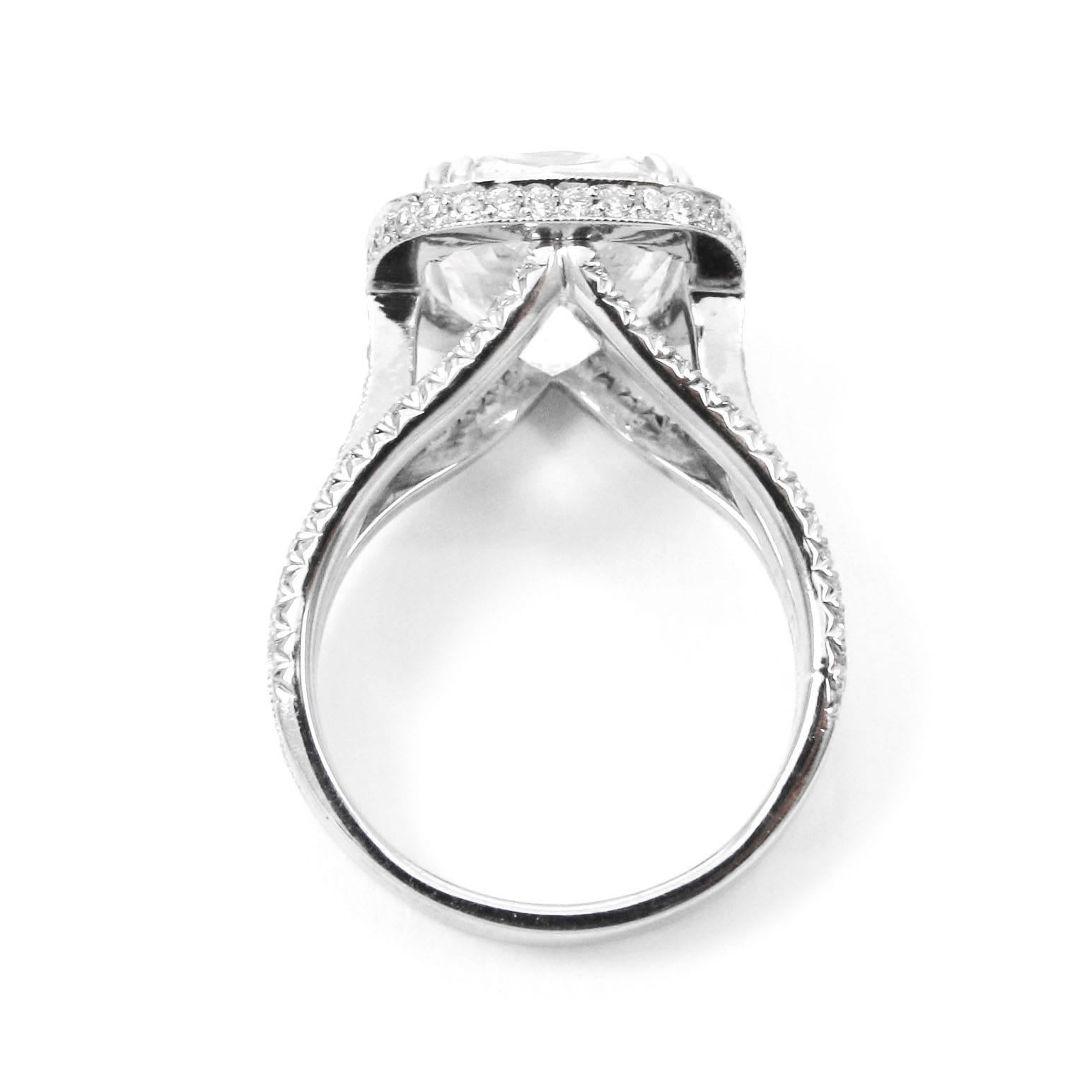 Women's or Men's GIA Certified 6.19 Carat Cushion Cut Diamond Platinum Pave Split Shank Ring