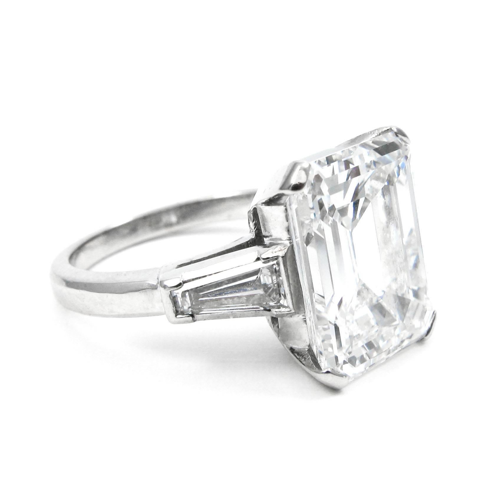 GIA Certified 7.20 Carat F VVS2 Emerald Cut Diamond Platinum J. Birnbach Ring In Excellent Condition In New York, NY
