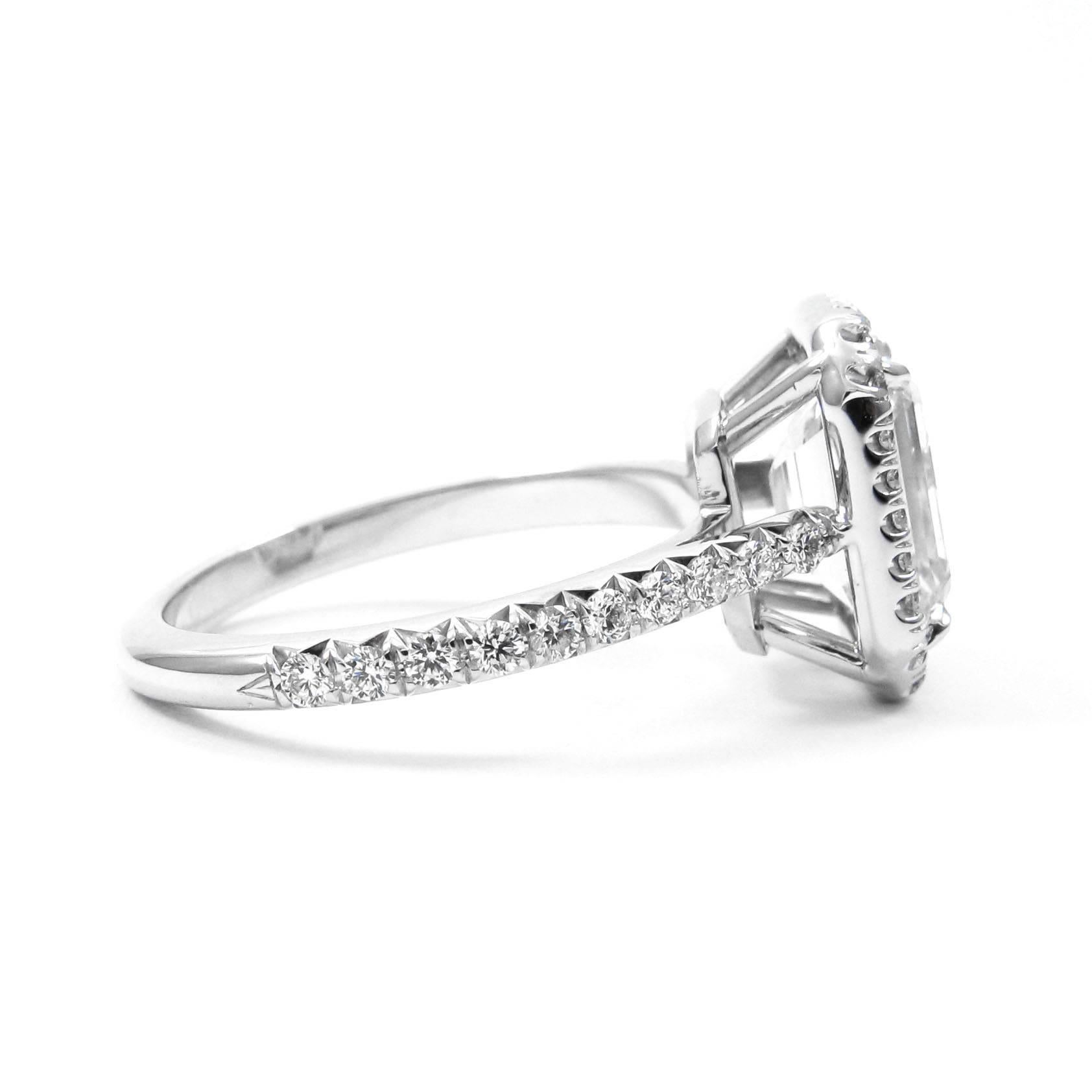 Women's or Men's GIA Certified 3.01 Carat Emerald Cut G VS2 Diamond Platinum Pave Halo Ring