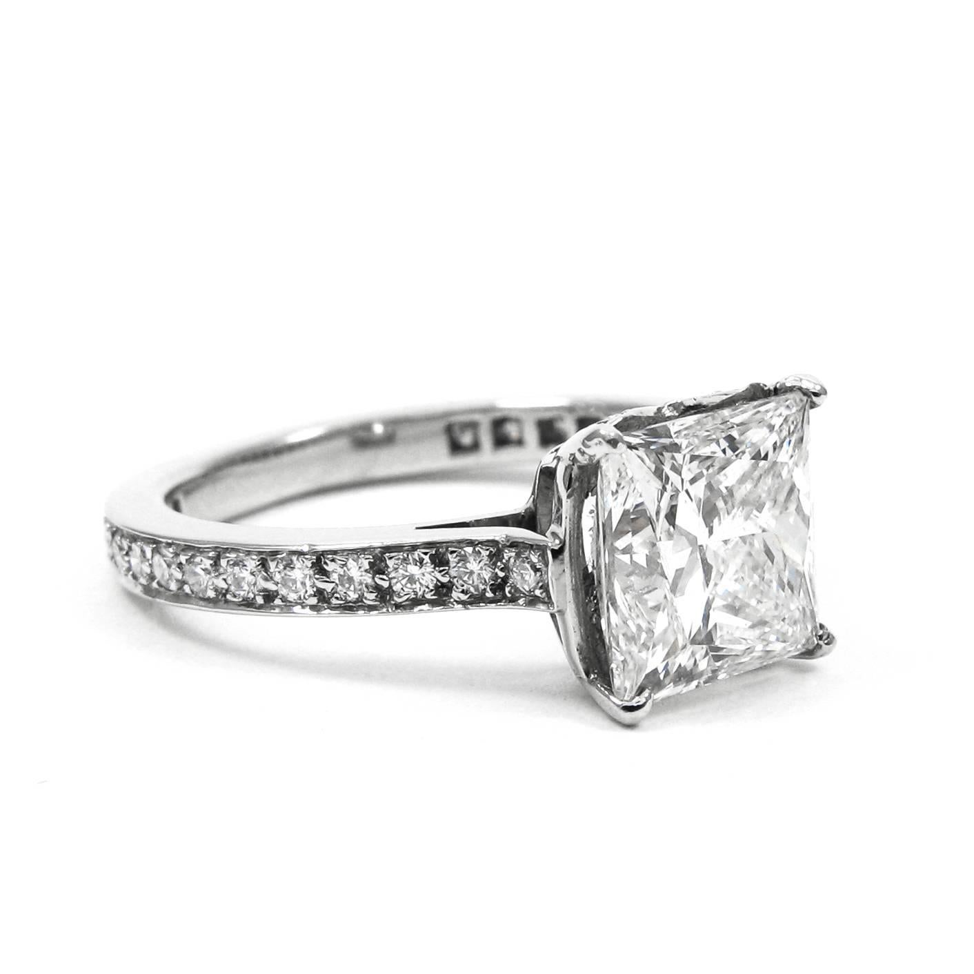Princess Cut GIA Certified 2.04 Carat Princess-Cut Diamond Pave Platinum Ring
