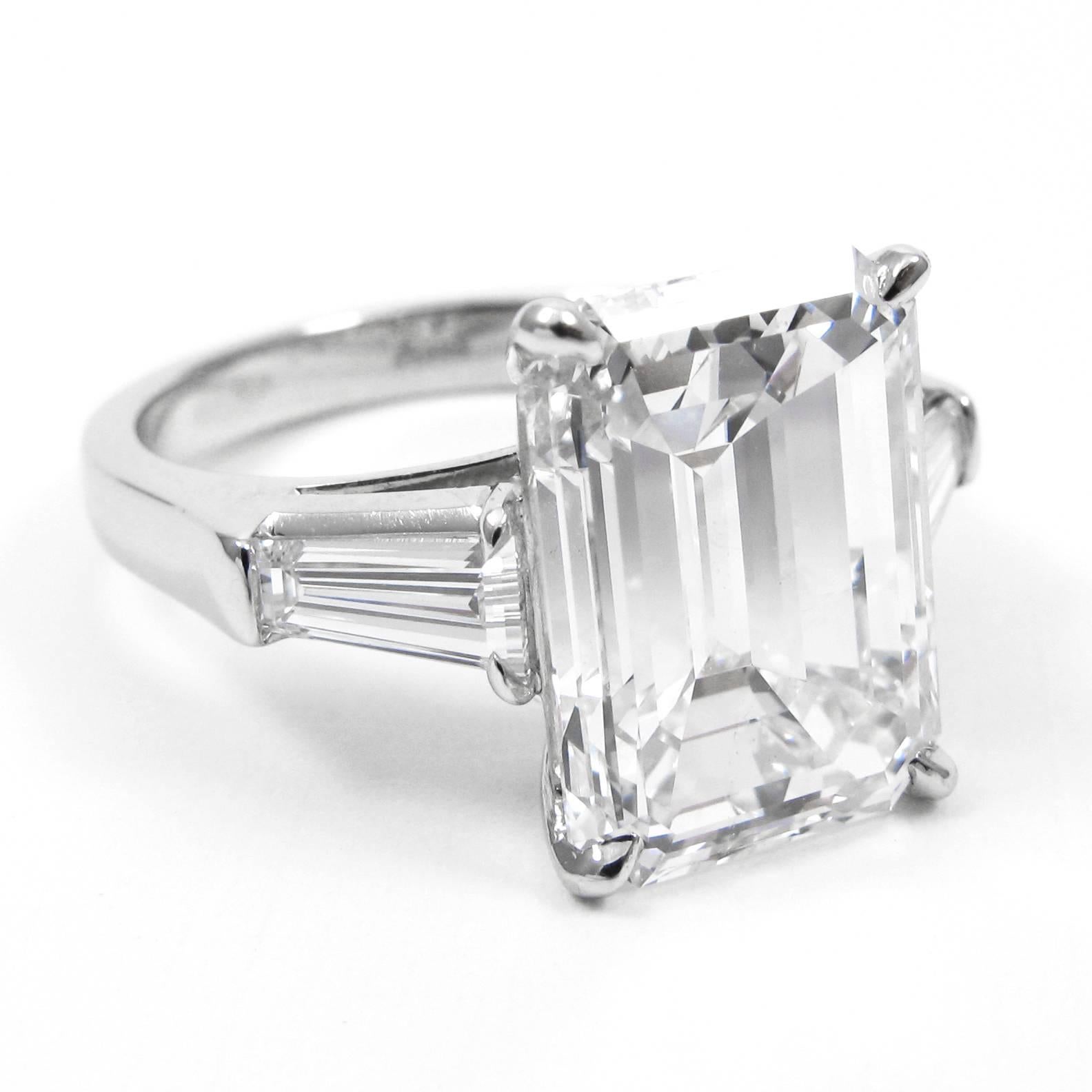 GIA Certified 5.81 Carat Emerald Cut Diamond Classic Platinum J. Birnbach ring In Excellent Condition In New York, NY