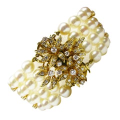 Kurt Wayne Pearl & Diamond Gold Flower Bracelet