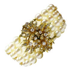 Kurt Wayne Pearl & Diamond Gold Flower Bracelet 7