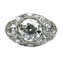 Art Deco Diamond Platinum Three Stone Ring 9