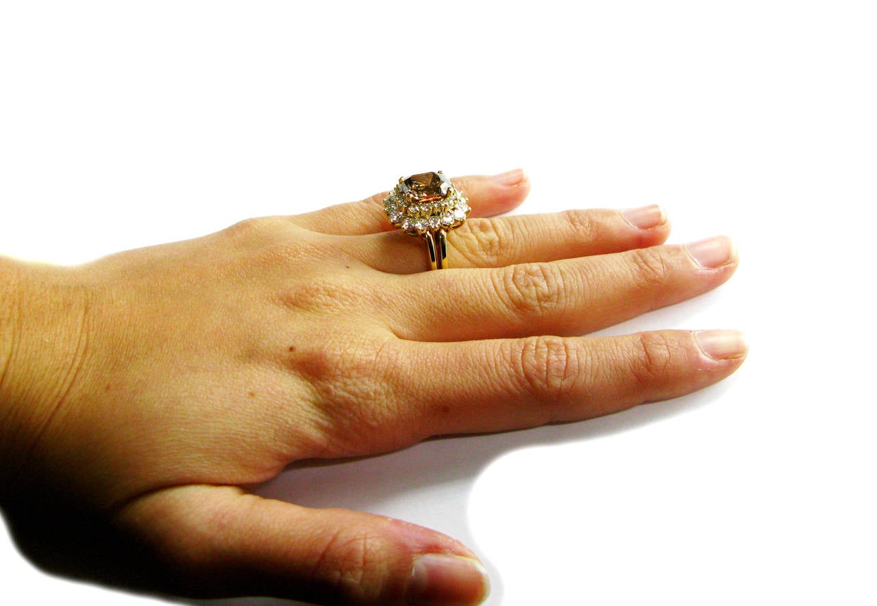 Women's Fancy Brown GIA Cert Emerald Cut Diamond Gold Ring