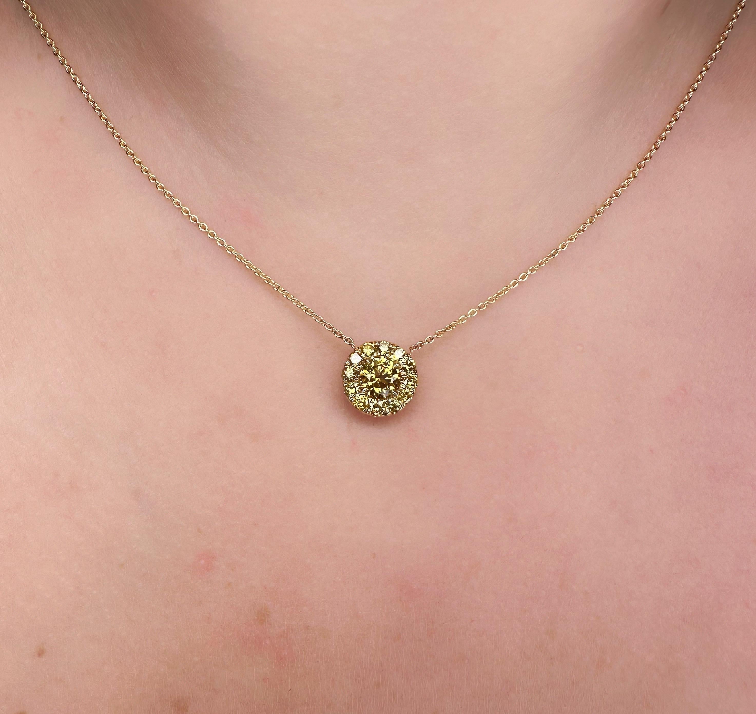 J. Birnbach GIA Certified Fancy Orange-Yellow Halo Diamond Pendant Necklace For Sale 4