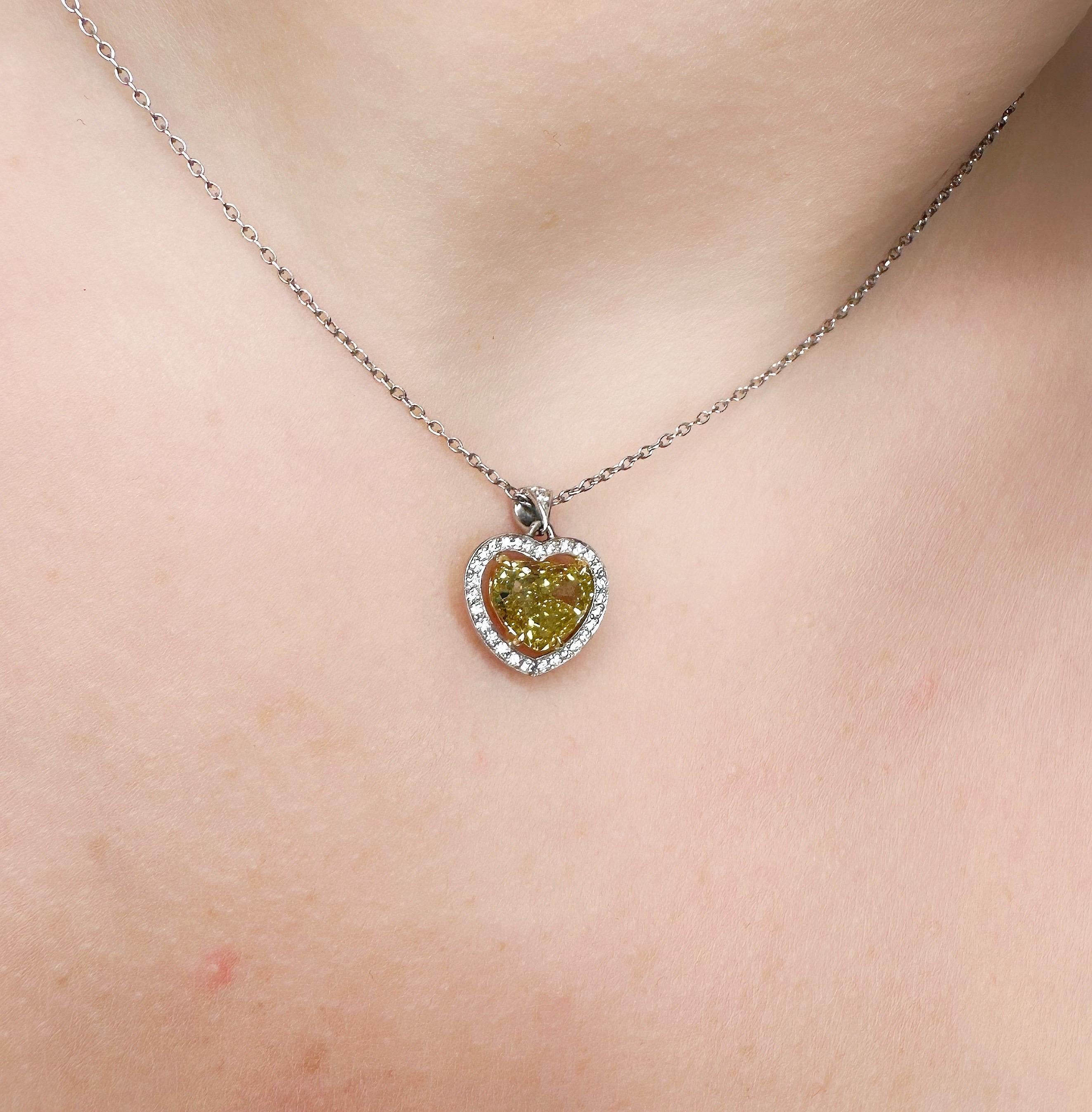 J. Birnbach GIA Certified 1.82 Carat Fancy Yellow Heart Shape Diamond Necklace For Sale 3