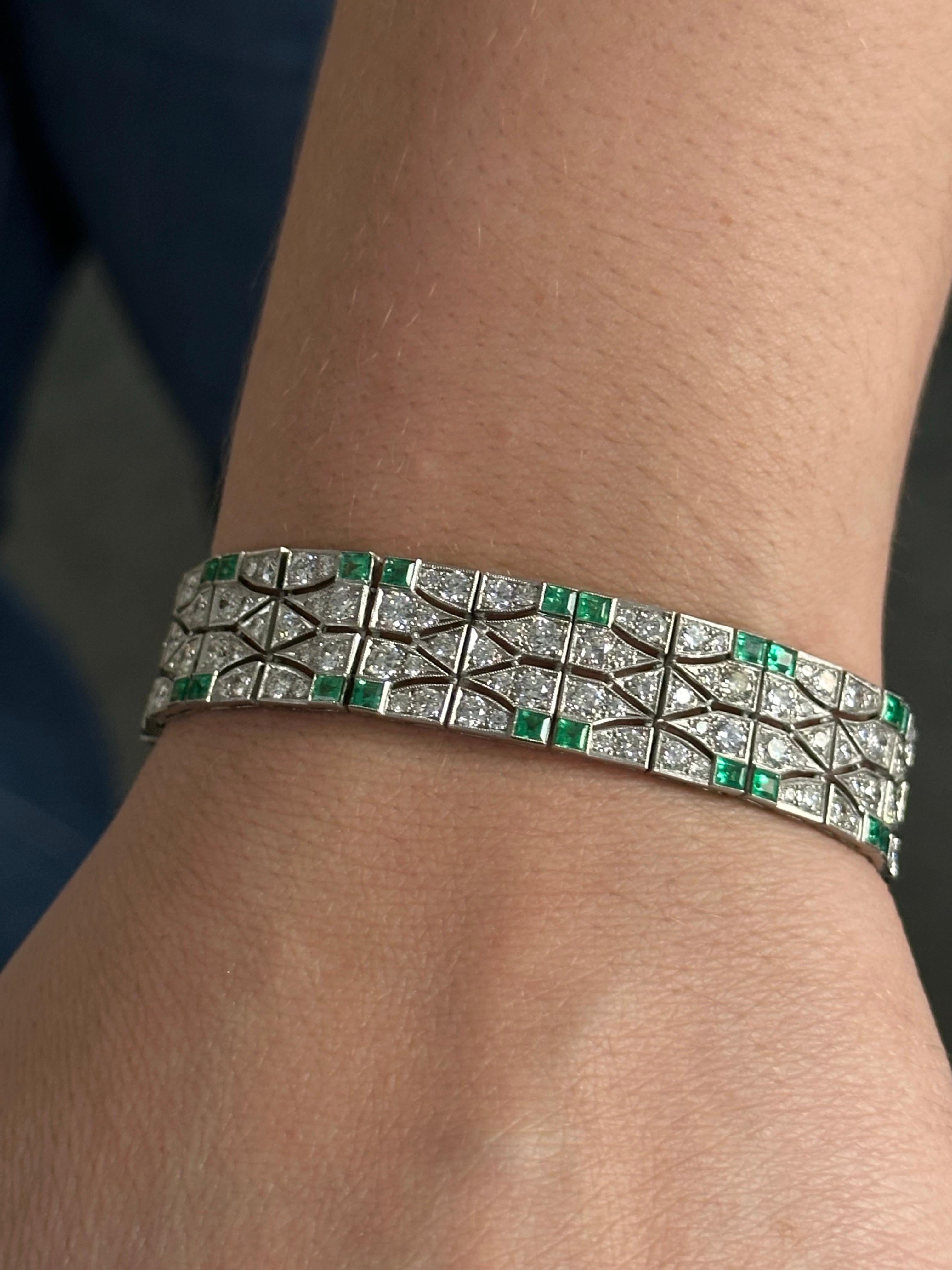 J. Birnbach Art Deco Emerald and Diamond Bracelet For Sale 4