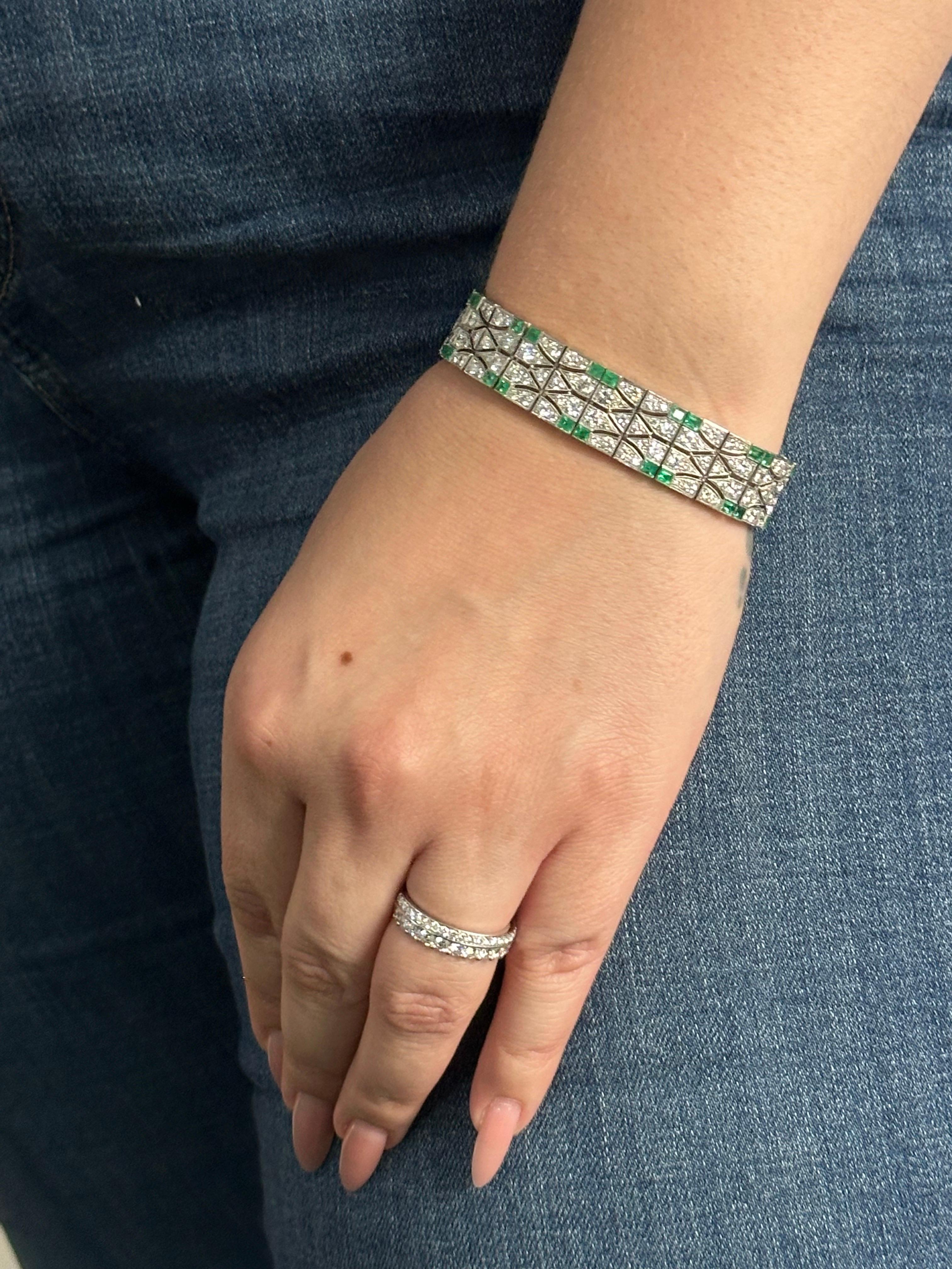 J. Birnbach Art Deco Emerald and Diamond Bracelet For Sale 3