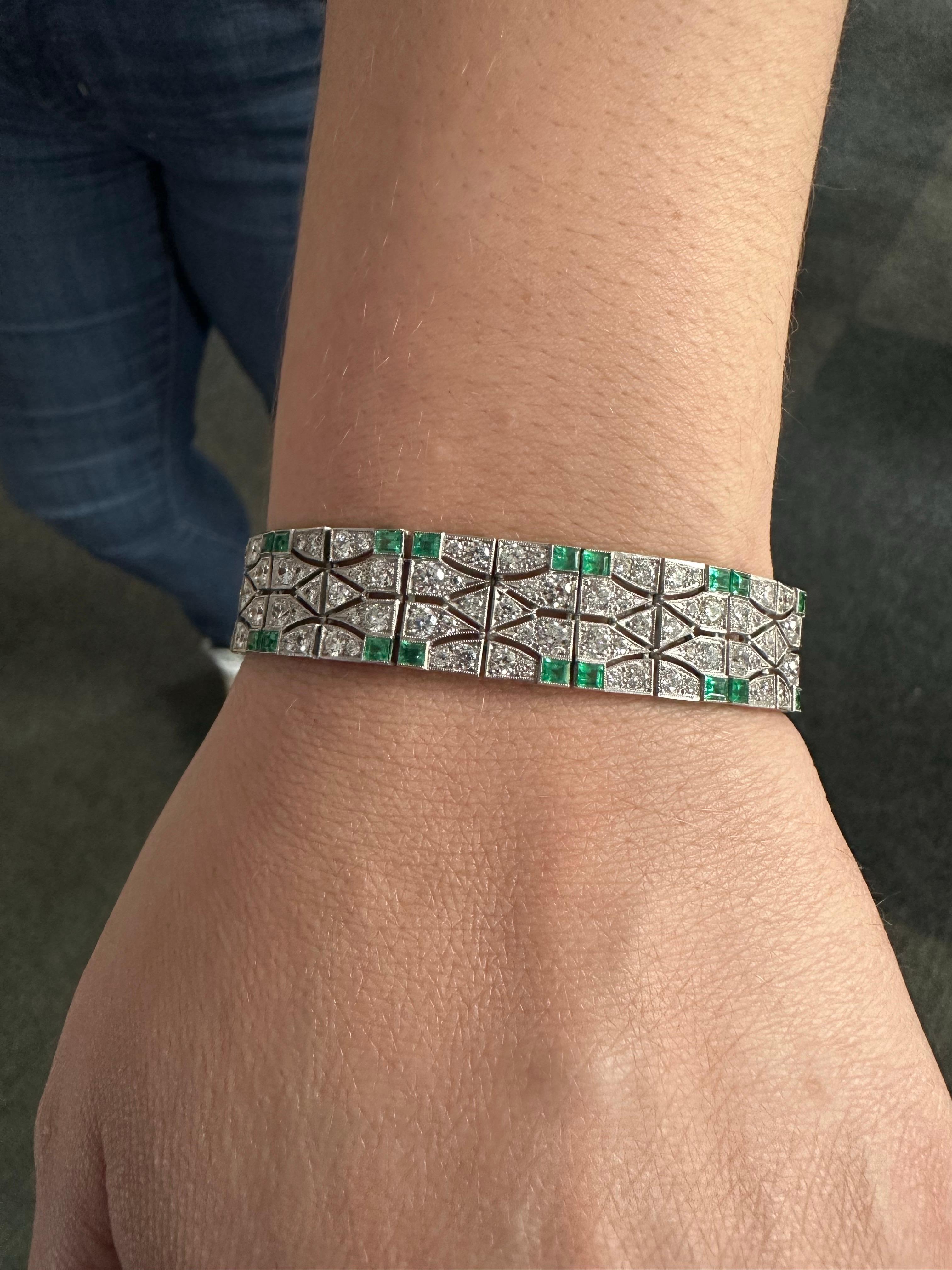 J. Birnbach Art Deco Emerald and Diamond Bracelet For Sale 5