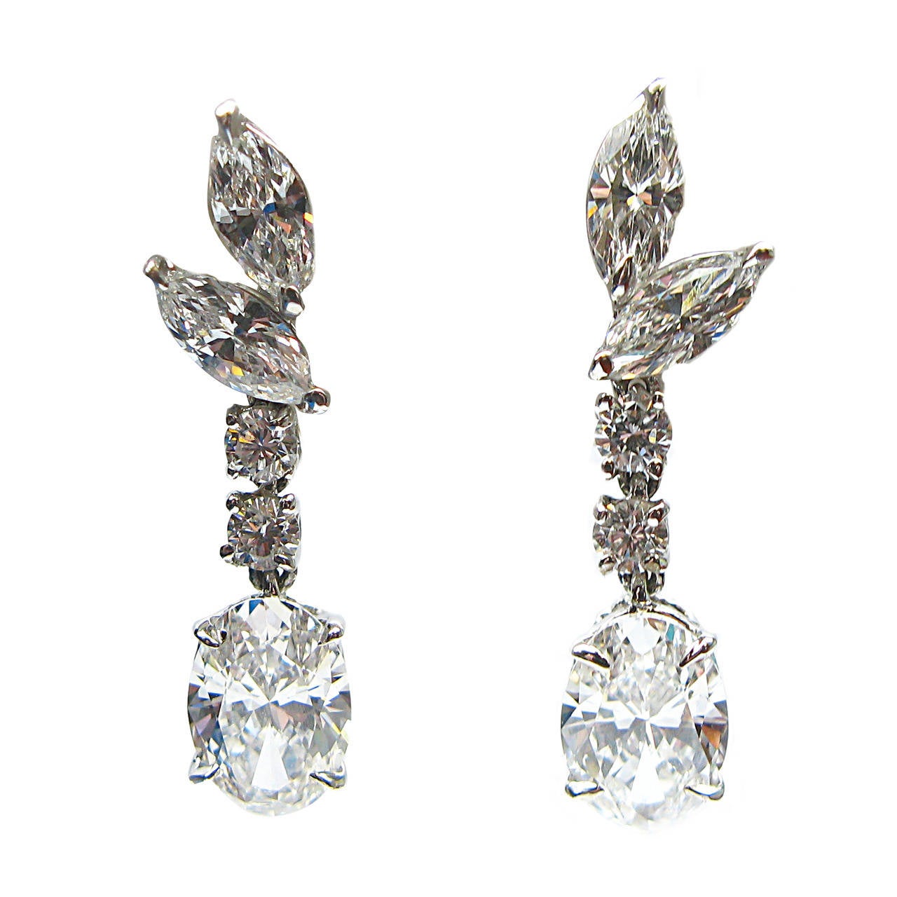 3.37 Carats GIA Cert Oval Drop Diamond Gold Earrings