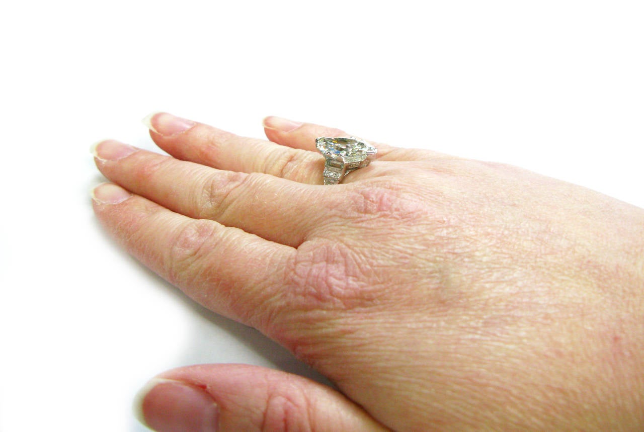 Art Deco GIA Cert Oval Diamond Platinum Ring 3
