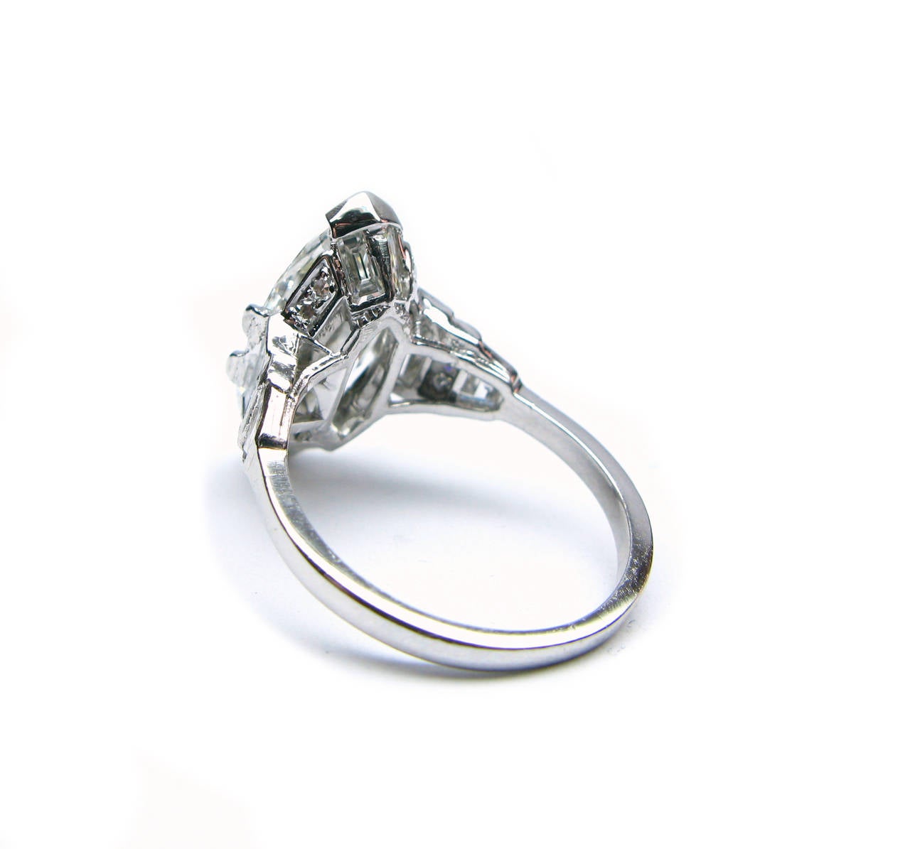 Women's Art Deco GIA Cert Oval Diamond Platinum Ring
