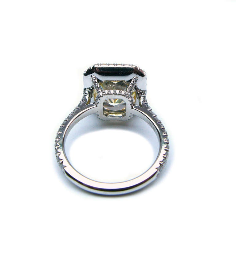 5.38 carat GIA Certified Fancy Light Yellow Radiant Diamond Frame Ring 1