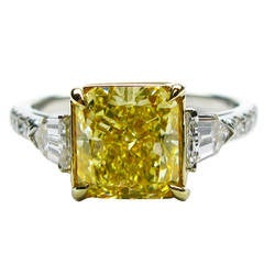 2.07 Carat GIA Cert Fancy Yellow Radiant Diamond Platinum Ring