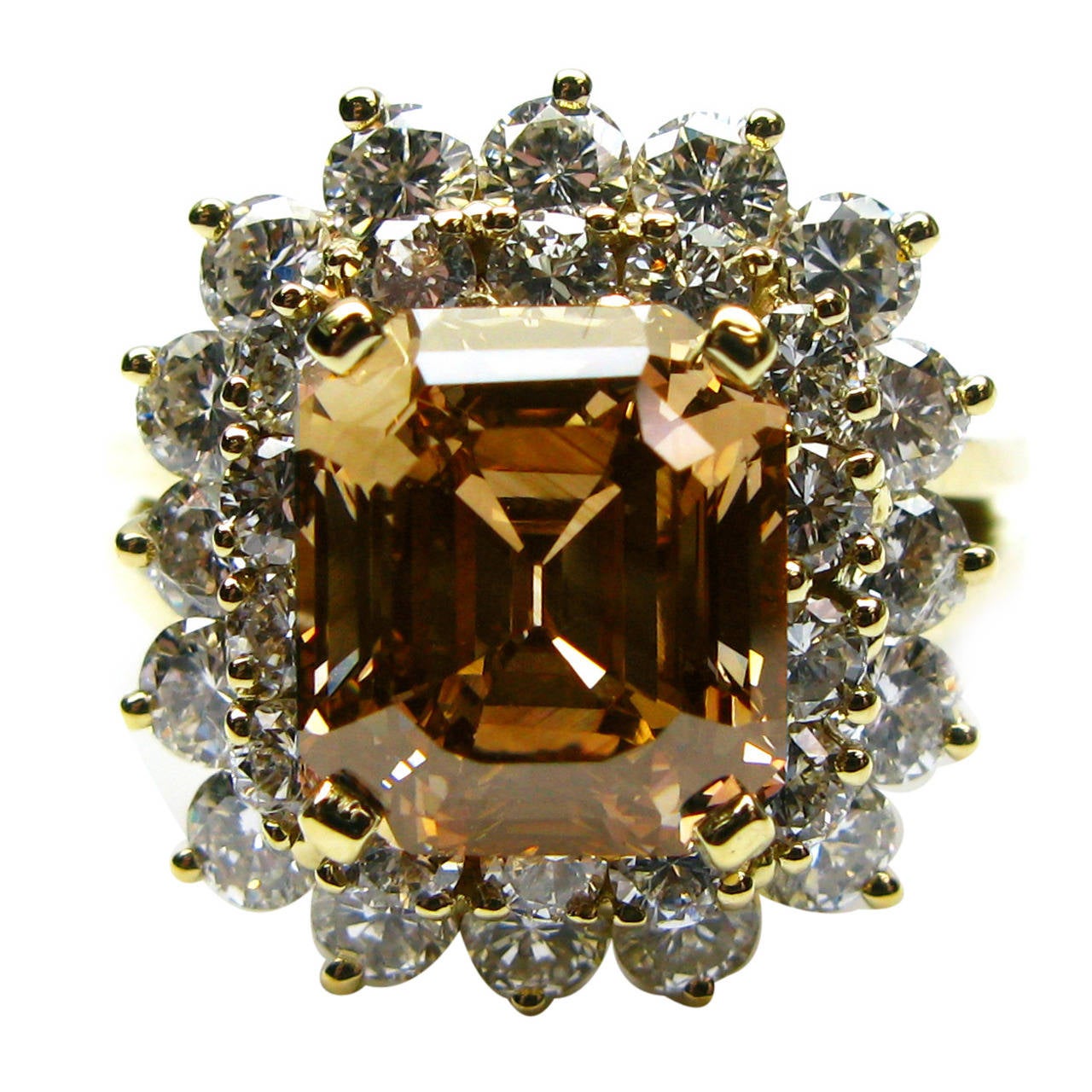 Fancy Brown GIA Cert Emerald Cut Diamond Gold Ring