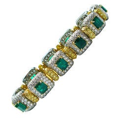 Green Emerald Diamond Gold Platinum Link Bracelet 5