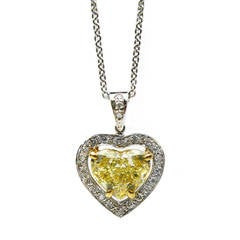 1.74 Carat GIA Certified Fancy Yellow Diamond Gold Heart Pendant 3