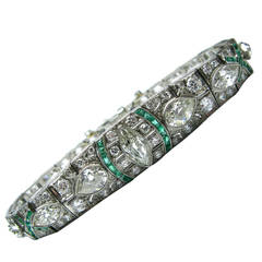 Art Deco Emerald Diamond Platinum Cocktail Bracelet