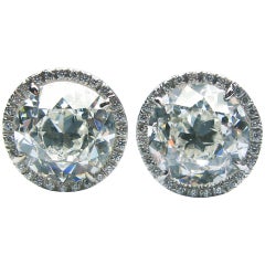 4.40 Carat and 4.58 Carat GIA Old European Diamond Framed Earrings