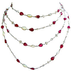 Ruby Opal Diamond Platinum Bezel Necklace