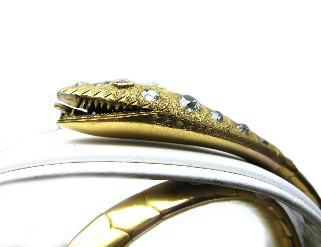 Ruby Diamond Gold Snake Cuff Bracelet In Excellent Condition In New York, NY