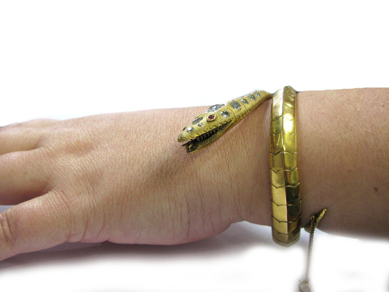Ruby Diamond Gold Snake Cuff Bracelet 1