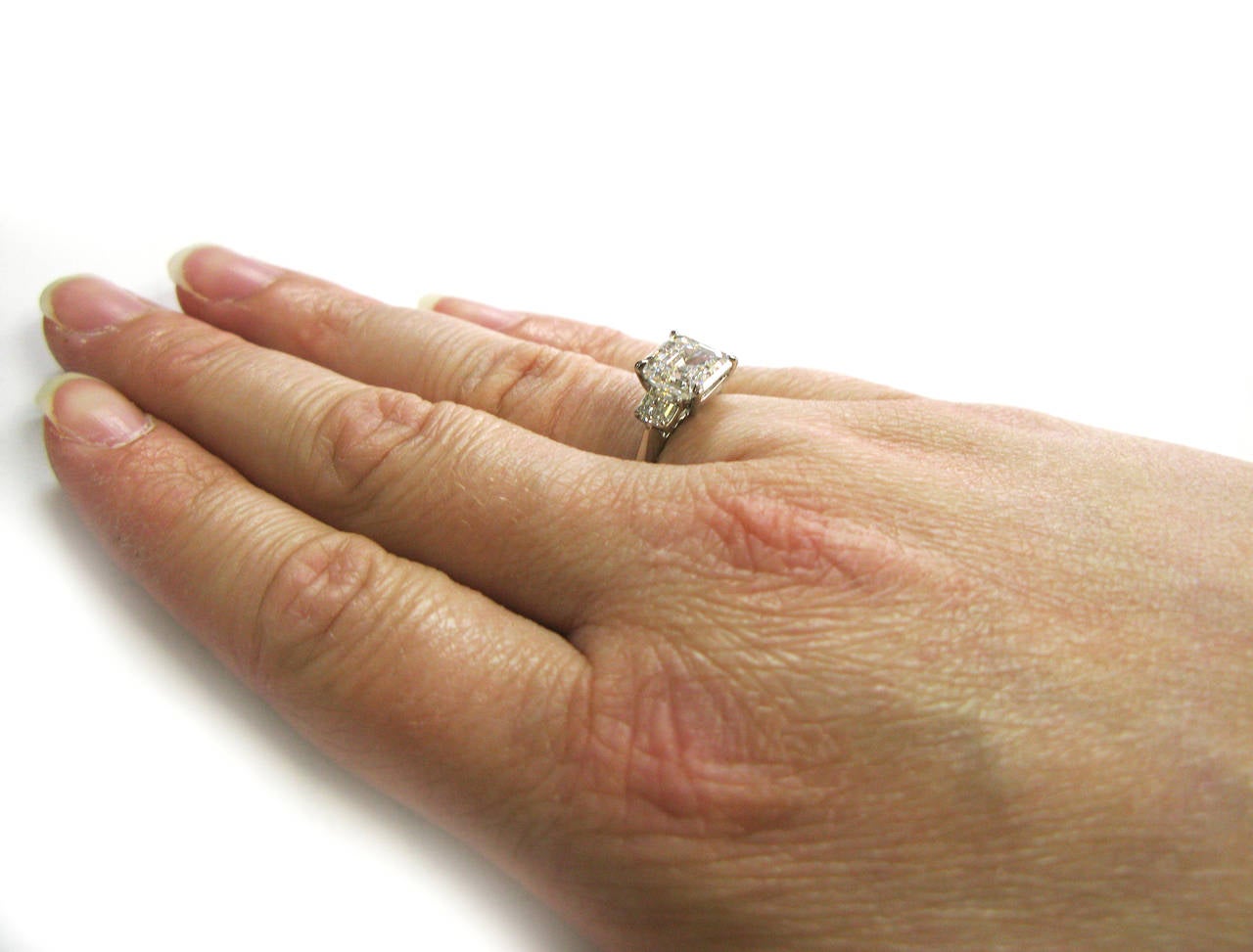 2.50 Carat Asscher Cut GIA Cert Diamond Platinum Three Stone Engagement Ring 1