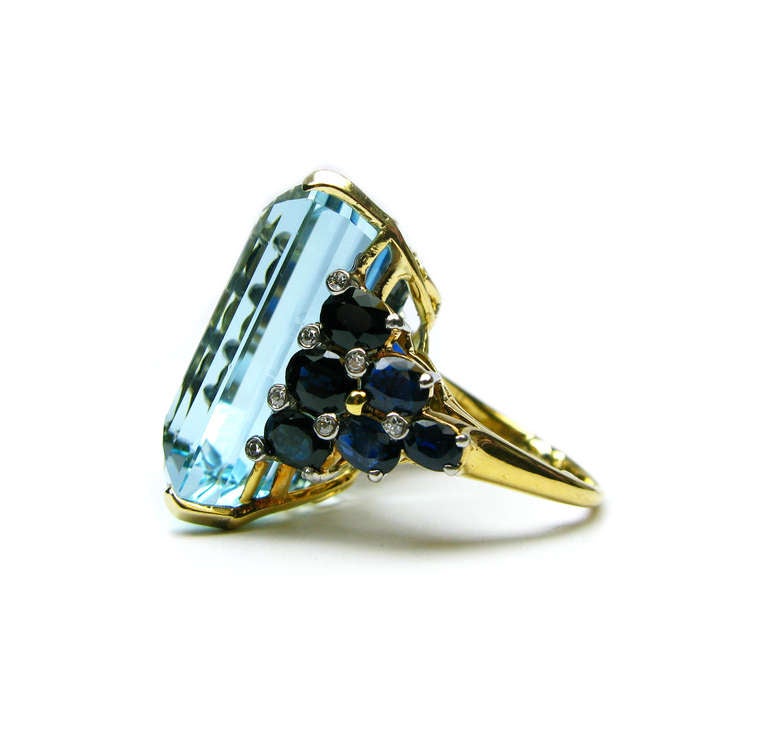 Women's Aquamarine, Diamond and Sapphire Cocktail Ring