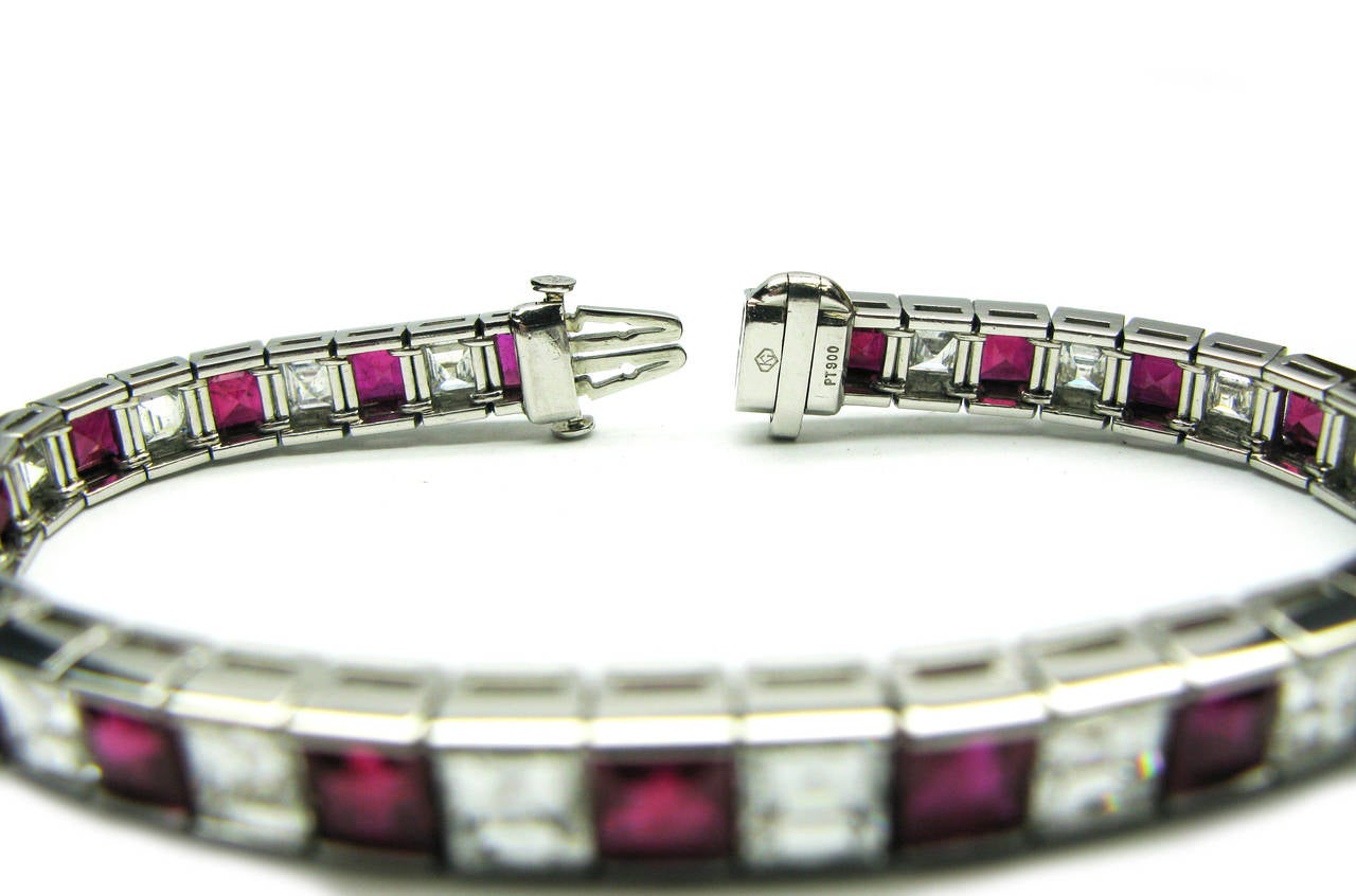 21.92ctw Asscher Cut Diamond & Ruby Channel set Bracelet 1