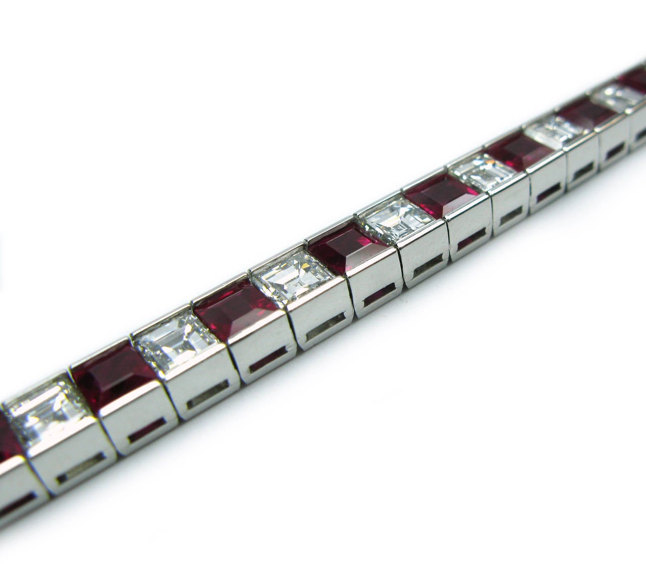 21.92ctw Asscher Cut Diamond & Ruby Channel set Bracelet In New Condition In New York, NY