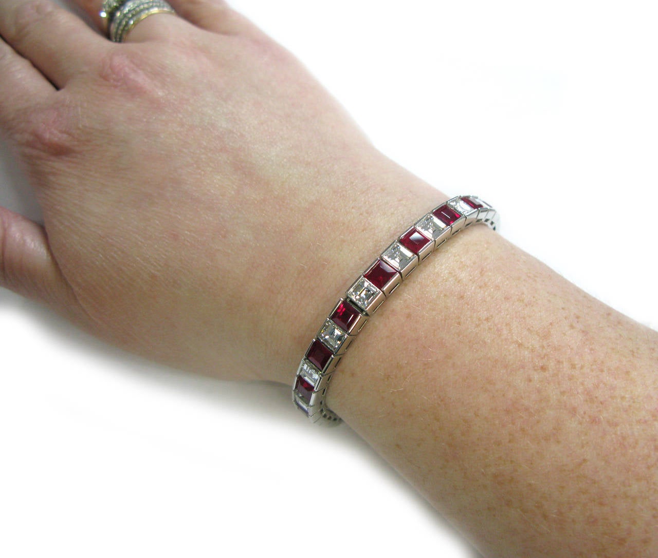 21.92ctw Asscher Cut Diamond & Ruby Channel set Bracelet 2