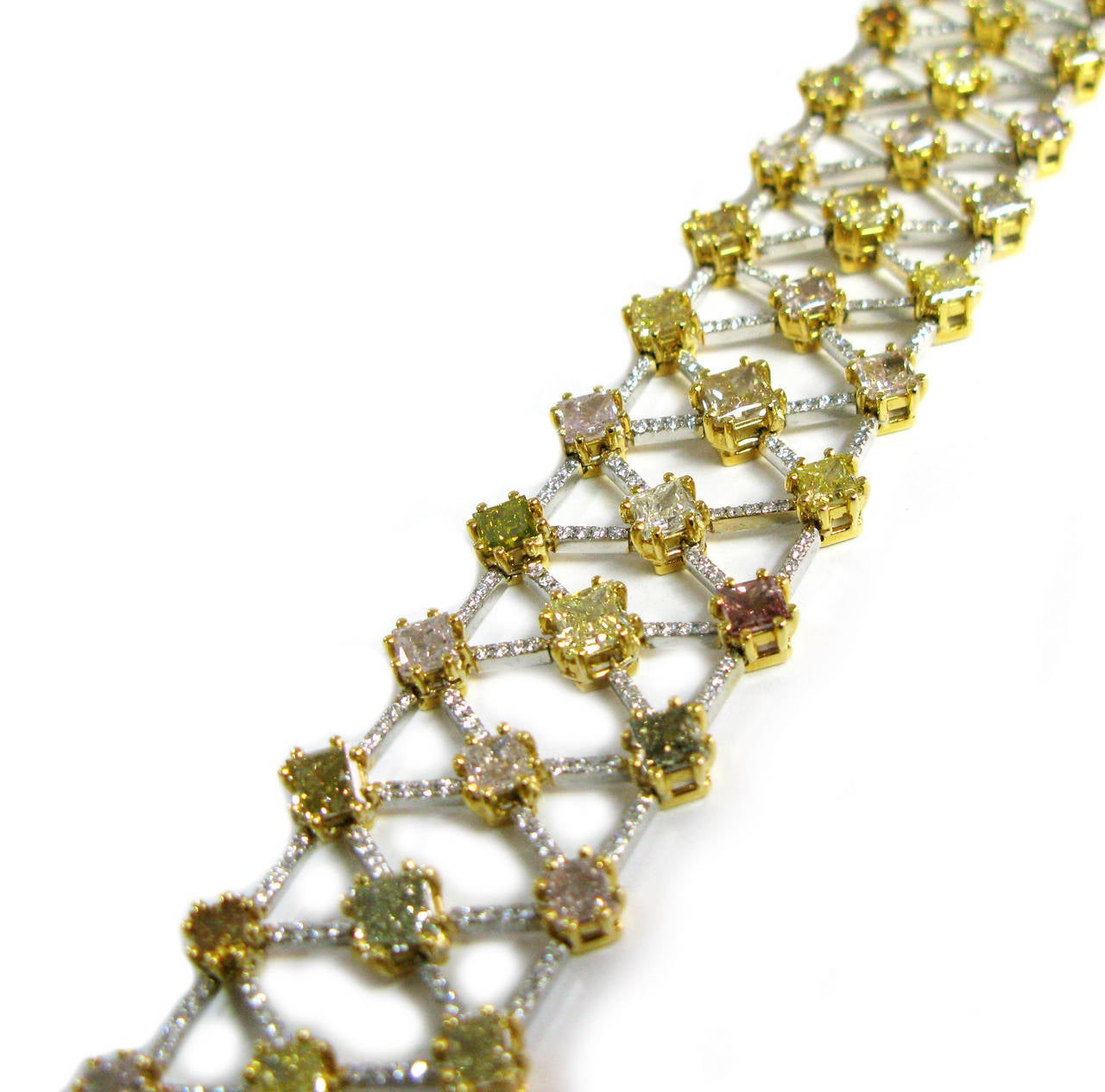 J. Birnbach 18.81 carat Multicolor Fancy Diamond Pave Trellis Bracelet  In New Condition For Sale In New York, NY