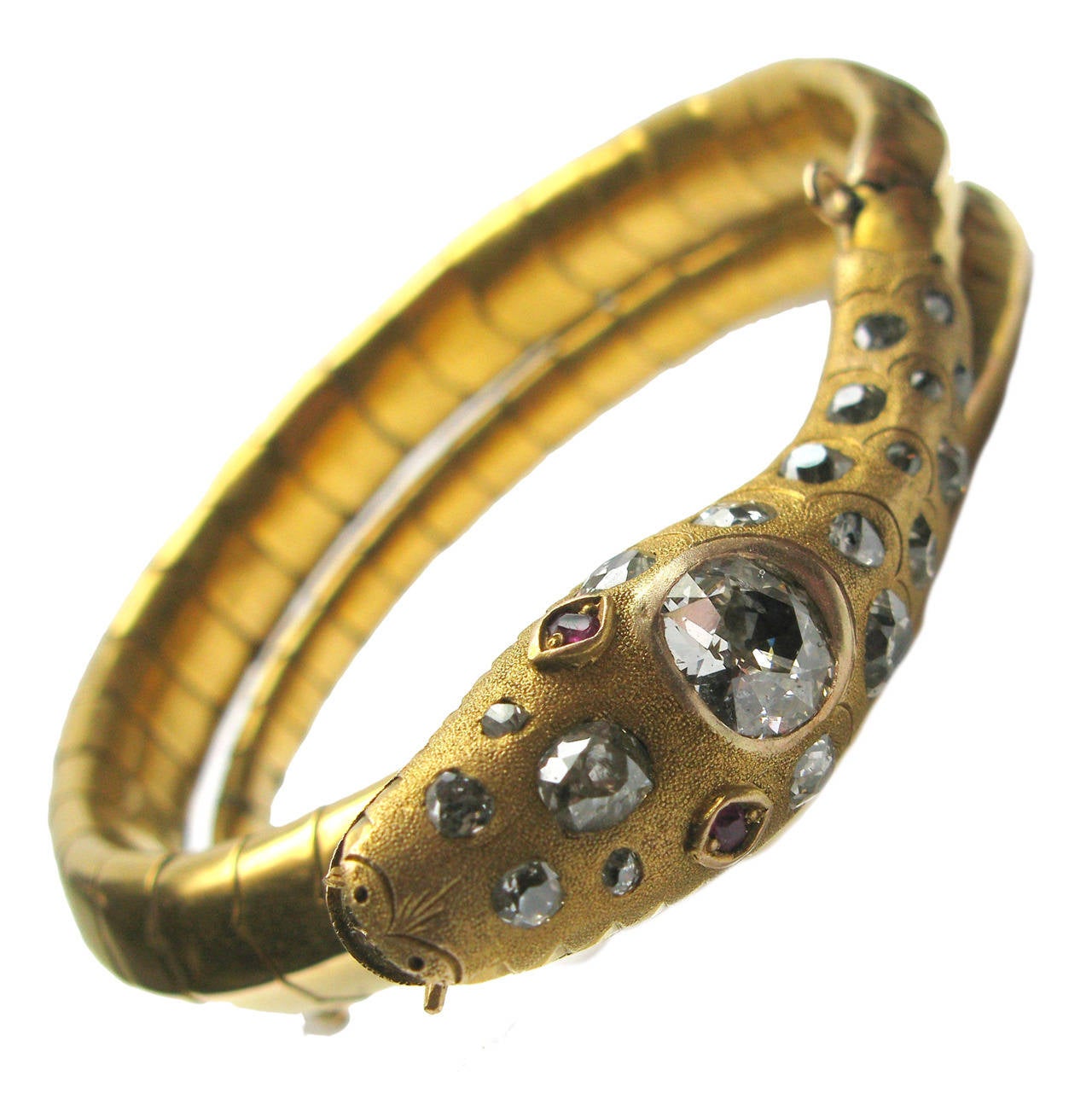 Ruby Diamond Gold Snake Cuff Bracelet