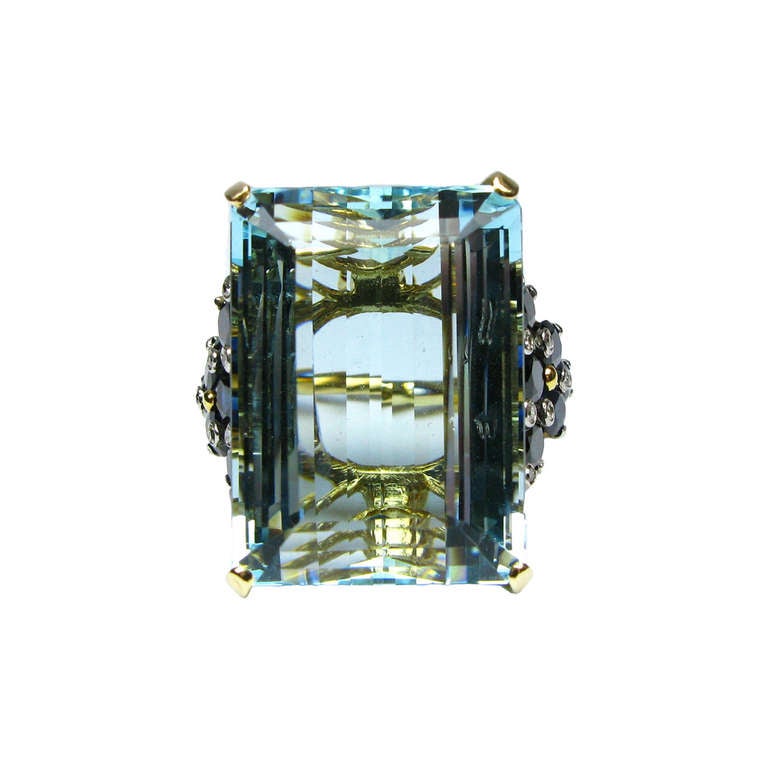 Aquamarine, Diamond and Sapphire Cocktail Ring