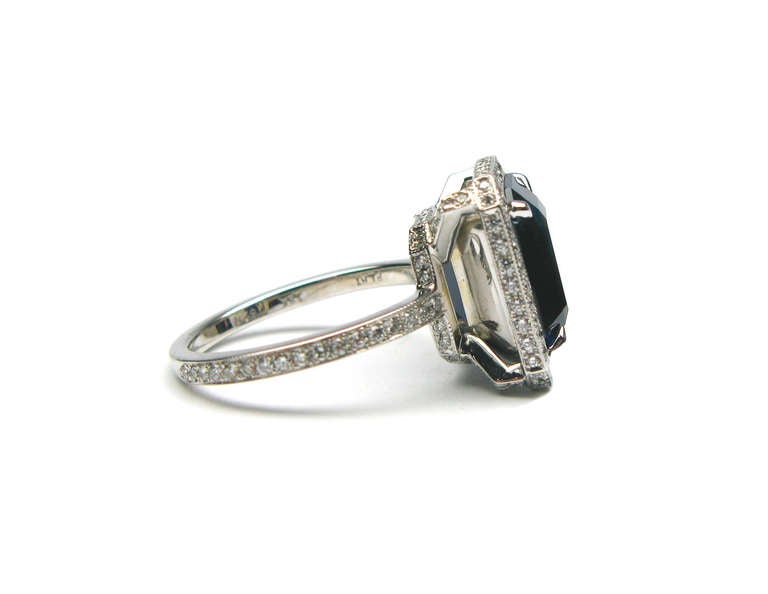 Emerald Cut 7.65Ct Certified Vivid Blue Sapphire and Diamond Ring