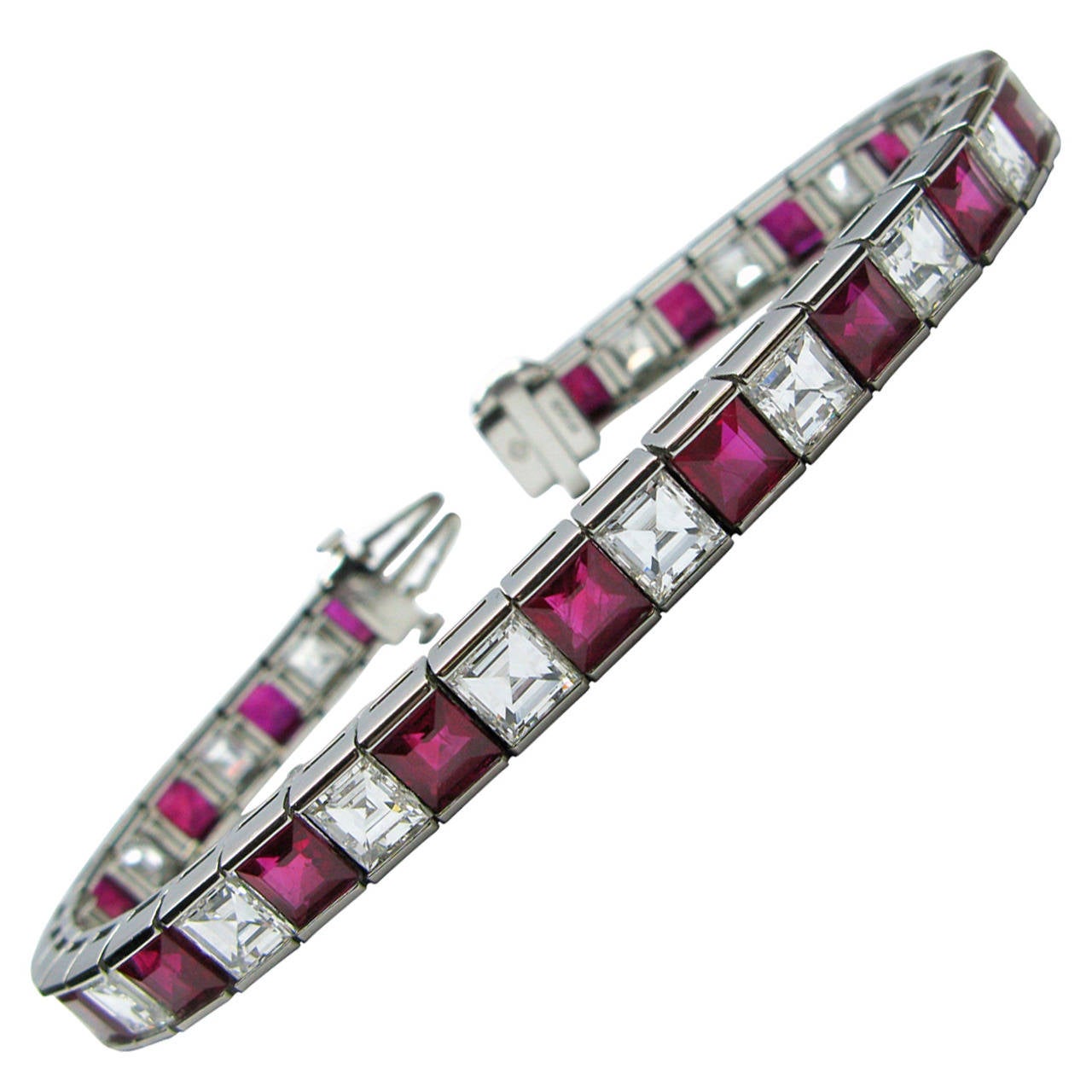 21.92ctw Asscher Cut Diamond & Ruby Channel set Bracelet