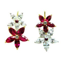 Ruby Diamond Platinum Flower Earrings
