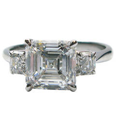 2.50 Carat Asscher Cut GIA Cert Diamond Platinum Three Stone Engagement Ring