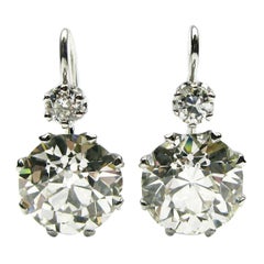 GIA Cert Old Euro Diamond Platinum Drop Earrings each drop weighs over 6.5 carat