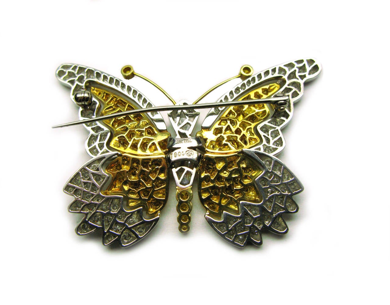 Round Cut Butterfly Pin with White and Fancy Intense Yellow diamonds  For Sale