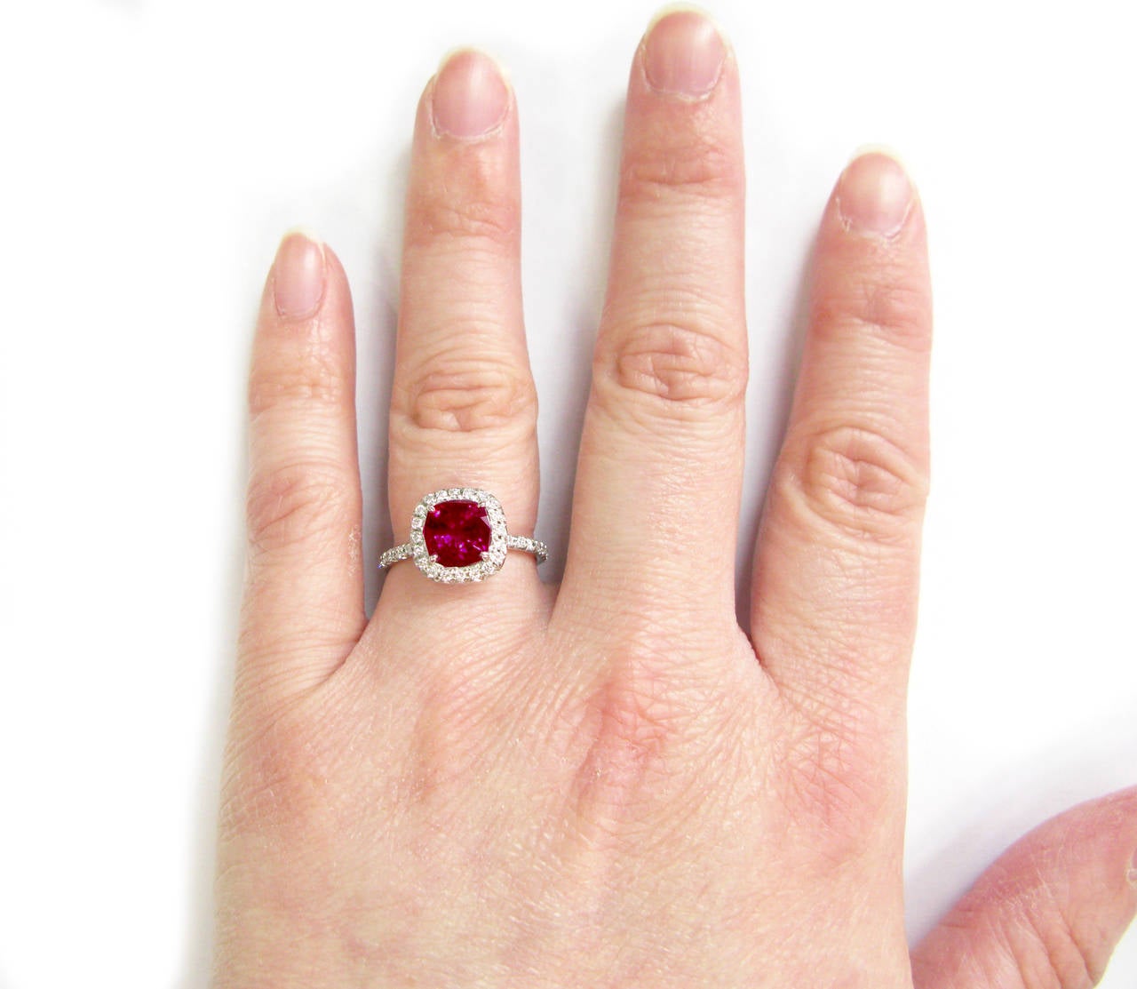 2.22 Carat Ruby Diamond Pave Platinum Frame Ring In New Condition For Sale In New York, NY