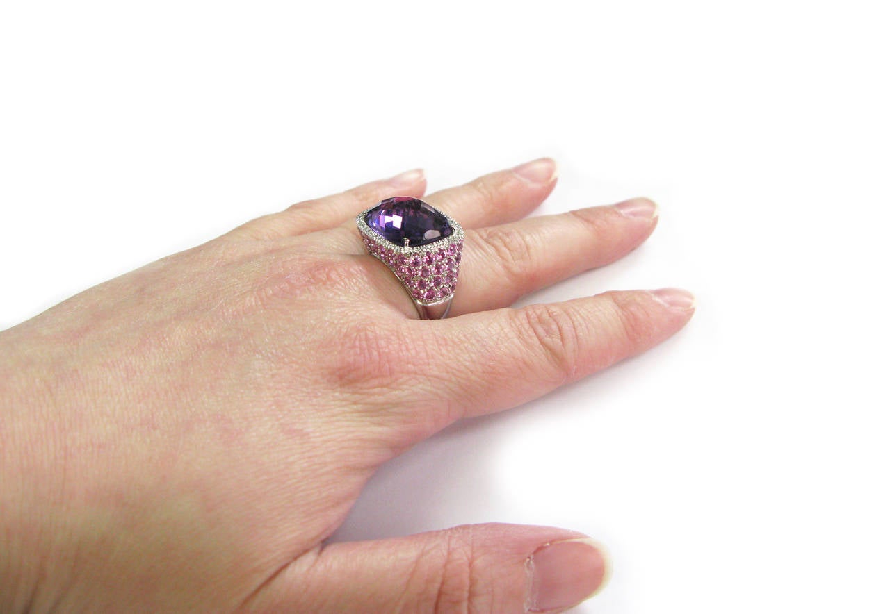Amethyst, Diamond and Pink Sapphire Cocktail Ring In New Condition In New York, NY