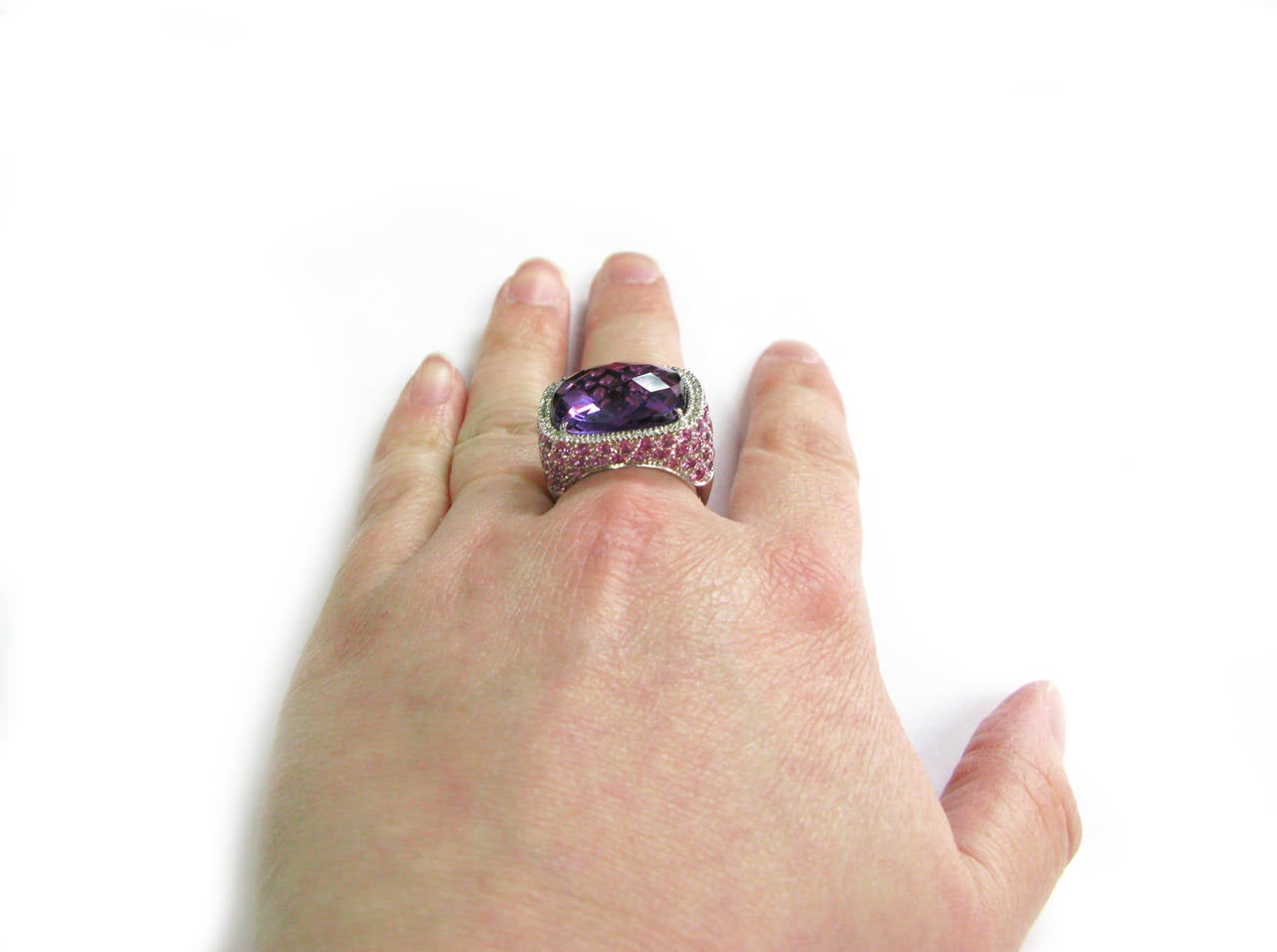 Women's Amethyst, Diamond and Pink Sapphire Cocktail Ring