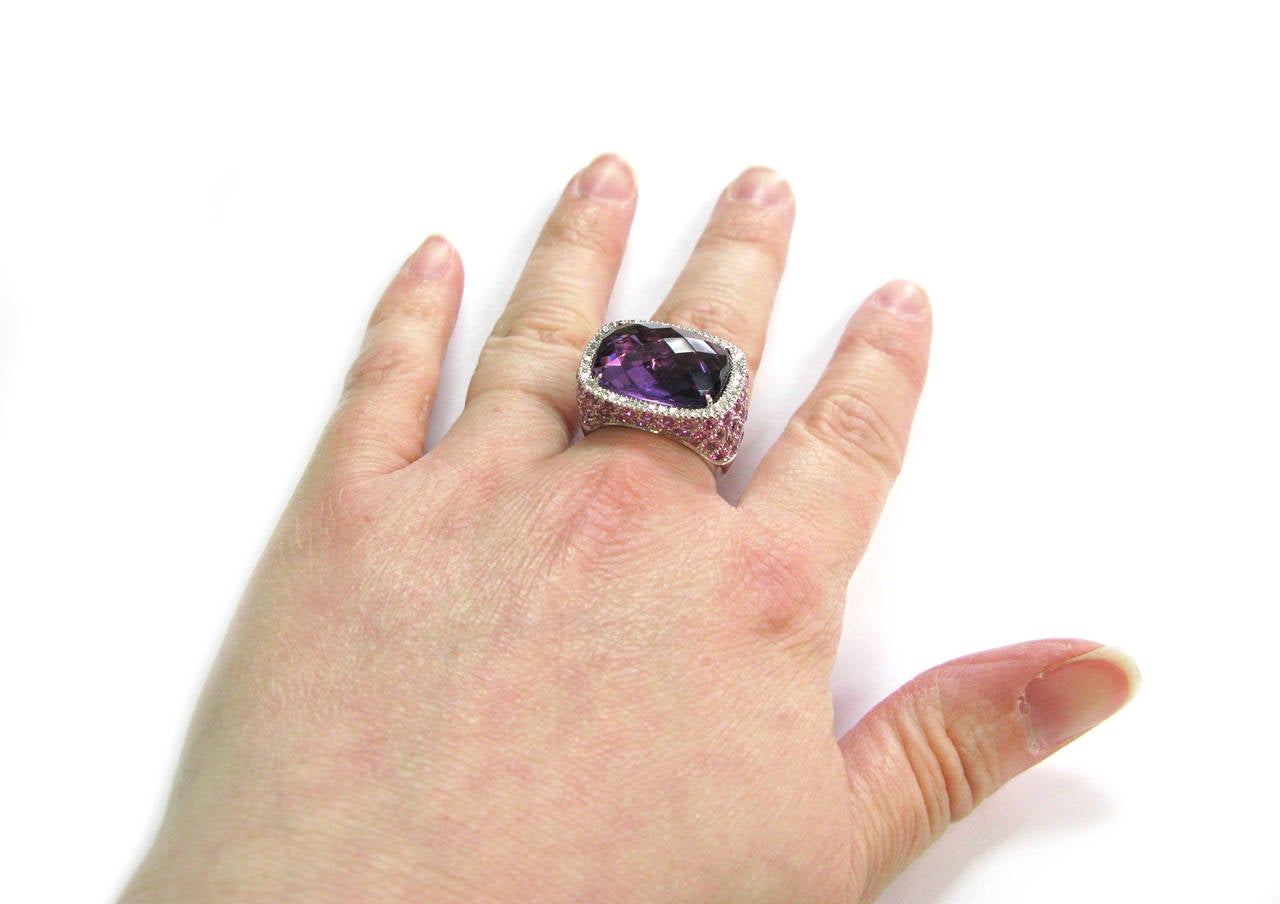 Amethyst, Diamond and Pink Sapphire Cocktail Ring 1