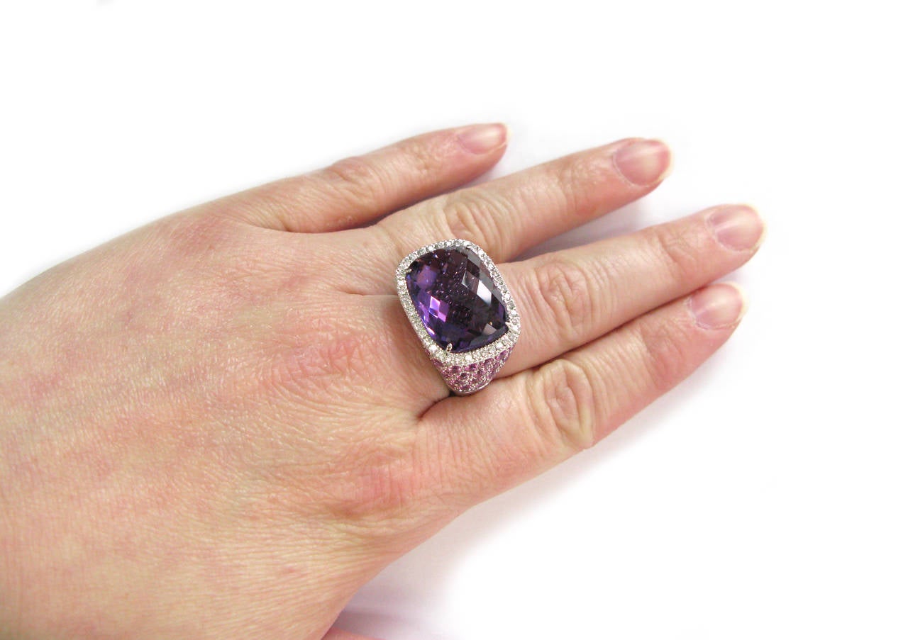 Amethyst, Diamond and Pink Sapphire Cocktail Ring 2