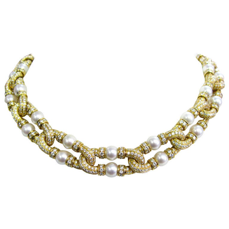 Pearl Diamond Yellow Gold Necklace